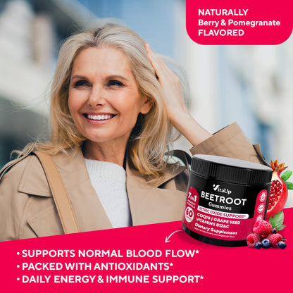 VitaUp Beet Root Gummies – Beetroot Gummies with CoQ10, Grape Seed, Vitamin C, B12 & B3 – Nitric Oxide Gummies for Circulation Support – Beet Supplement for Energy