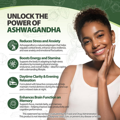 Royavita Ashwagandha Supplements 2400mg Organic with Black Pepper Vitamin B12 & B6 for Max Absorption Stress Relief Athletic