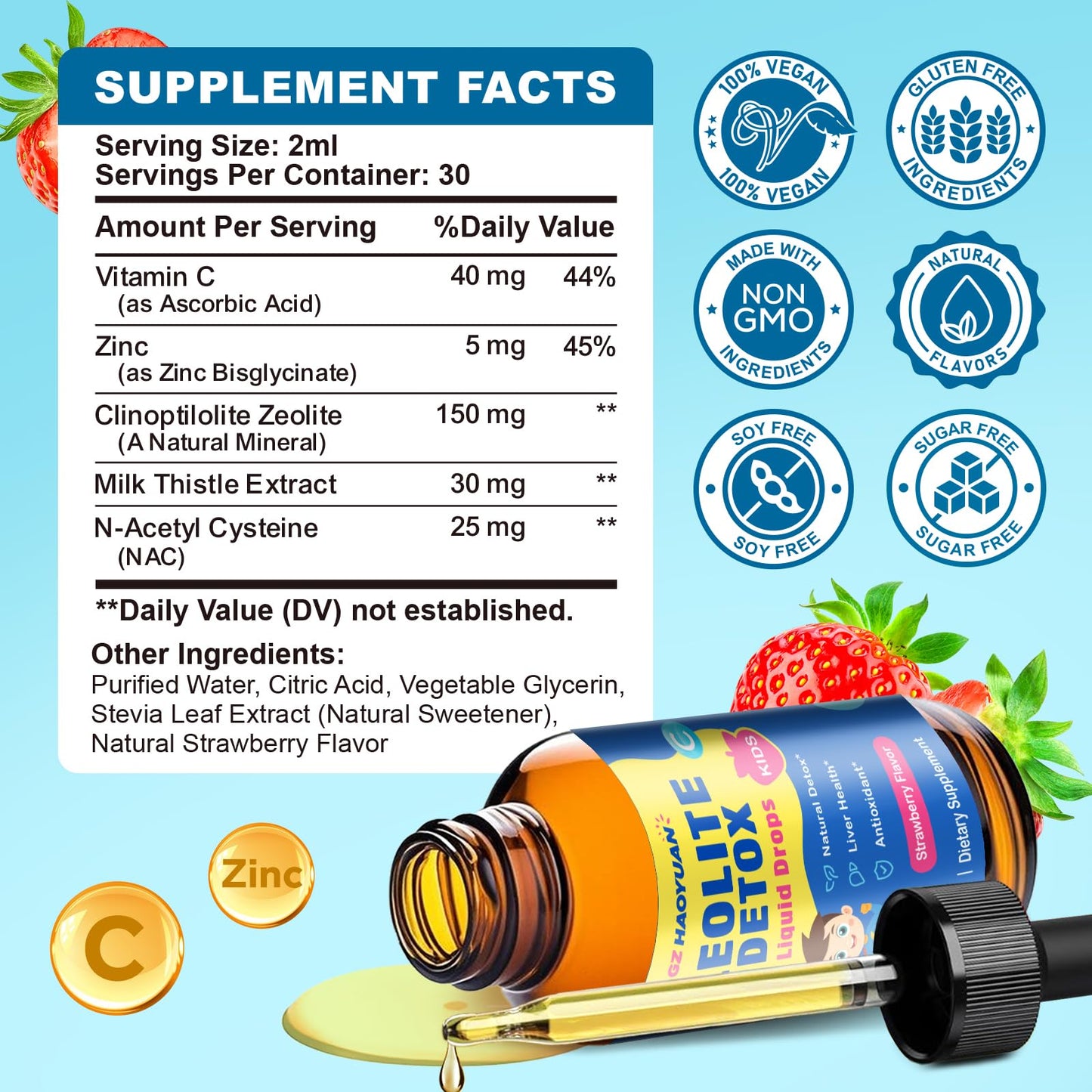 Zeolite Detox for Kids & Adults, Liquid Zeolite Detox Drops with Clinoptilolite, Vitamin C, Zinc, NAC & Milk Thistle – Supports Gentle Liver & Gut Cleansing