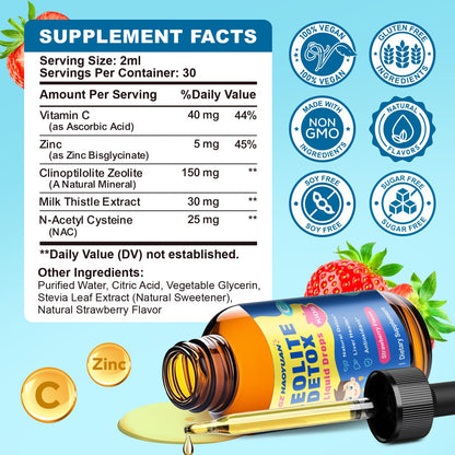 Zeolite Detox for Kids & Adults, Liquid Zeolite Detox Drops with Clinoptilolite, Vitamin C, Zinc, NAC & Milk Thistle – Supports Gentle Liver & Gut Cleansing