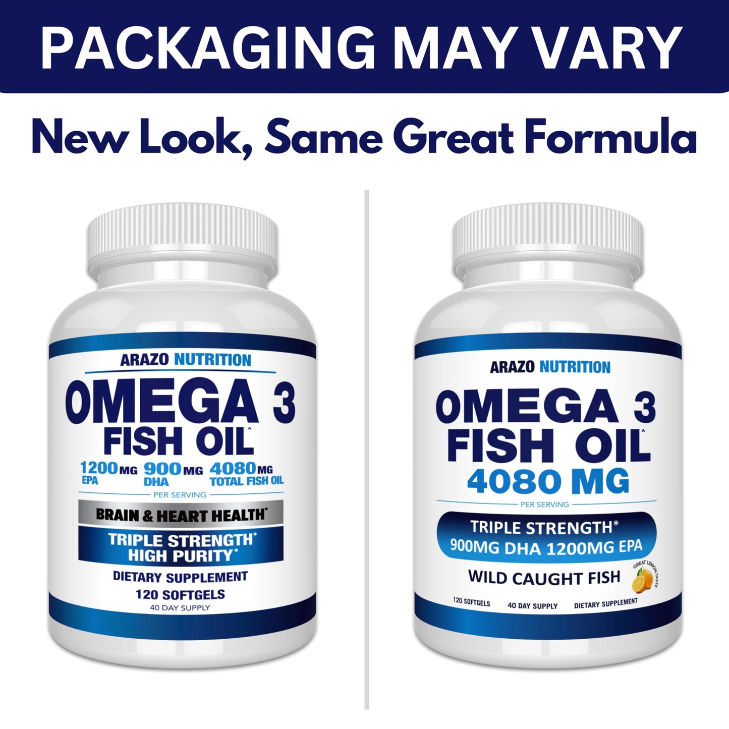 Arazo Nutrition Wild Caught Omega-3 Fish Oil Concentrate – 4,080mg per Serving – High EPA 1200mg & DHA 900mg
