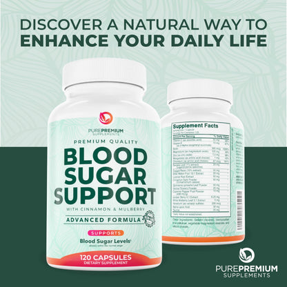 PurePremium Normal Blood Sugar Support Supplement - 20 Active Ingredients Complex to Support Blood Sugar Levels Already in The Normal Range - with Cinnamon