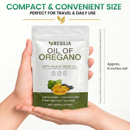 Resilia Softgels with Black Seed Oil 6000mg – Premium Grade Oregano Oil Capsules for Immune & Digestive Support – Non-GMO, Gluten-Free Softgels
