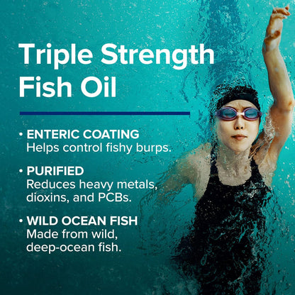 GNC Triple Strength Fish Oil Omega 3 Supplement, 1000mg EPA and DHA, Supports Heart, , Skin, Eye and Joint Health, 210 Softgels