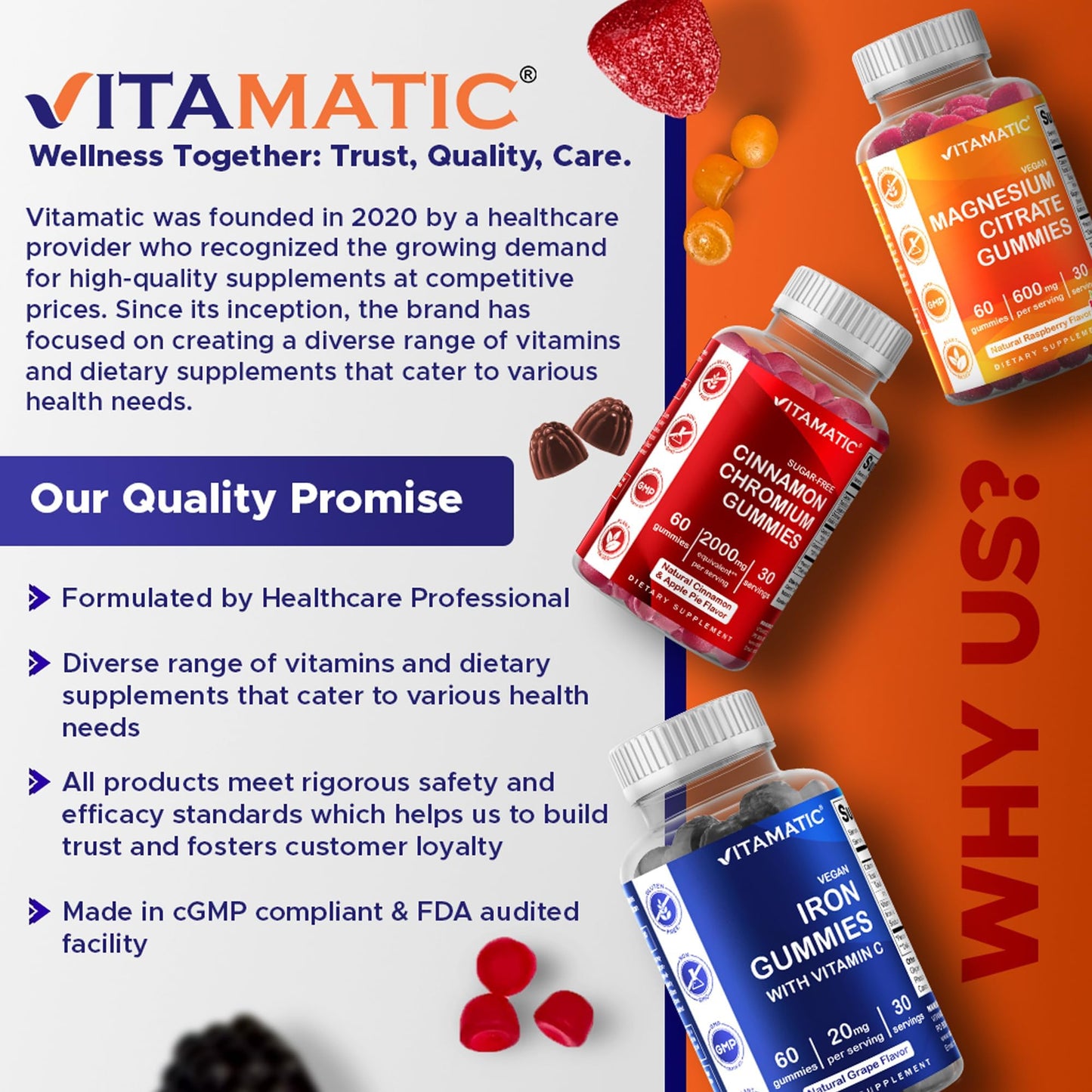 Vitamatic Probiotic Sugar Free Gummies for Men and Women – 5 Billion CFUs Digestive, Immune & Gut Health Support – Gluten Free