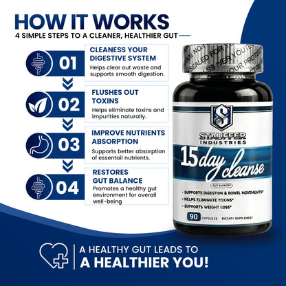 STAUFFER INDUSTRIES Colon Cleanse – 15 Day Cleanse Gut Support Supplement – Colon Cleanser with Psyllium Husk, Senna & Probiotics