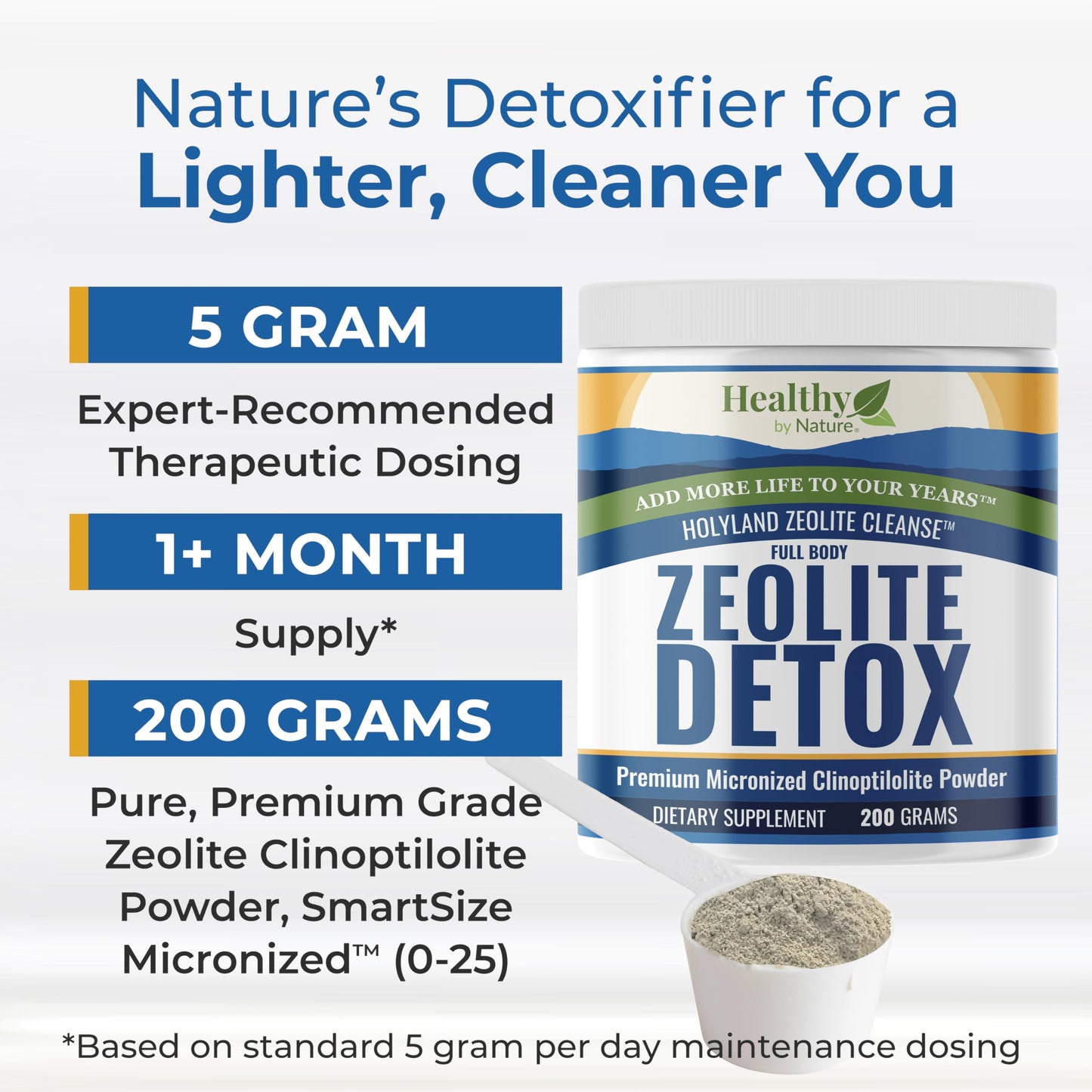 HolyLand Zeolite Cleanse - Zeolite Detox Powder (7.05oz 200 Gram) - Clinoptilolite Natural Activated - Micronized 0-25 - Full Body Detox for Women, Men