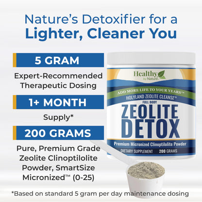 HolyLand Zeolite Cleanse - Zeolite Detox Powder (7.05oz 200 Gram) - Clinoptilolite Natural Activated - Micronized 0-25 - Full Body Detox for Women, Men