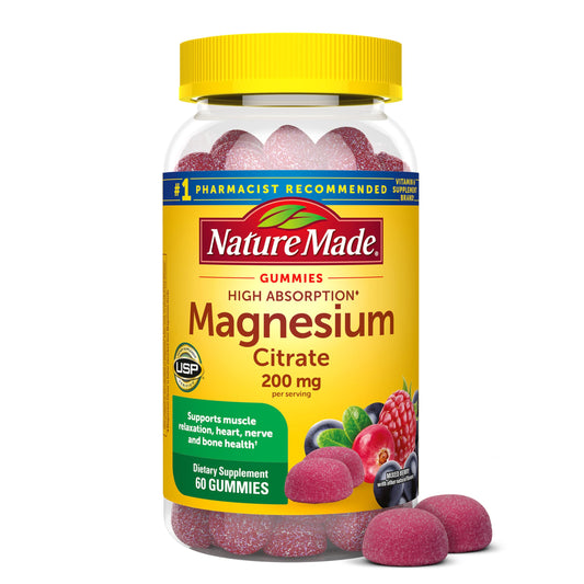 Nature Made High Absorption Magnesium Citrate 200 mg per serving, Magnesium Supplement for Muscle, Nerve, Bone and Heart Support
