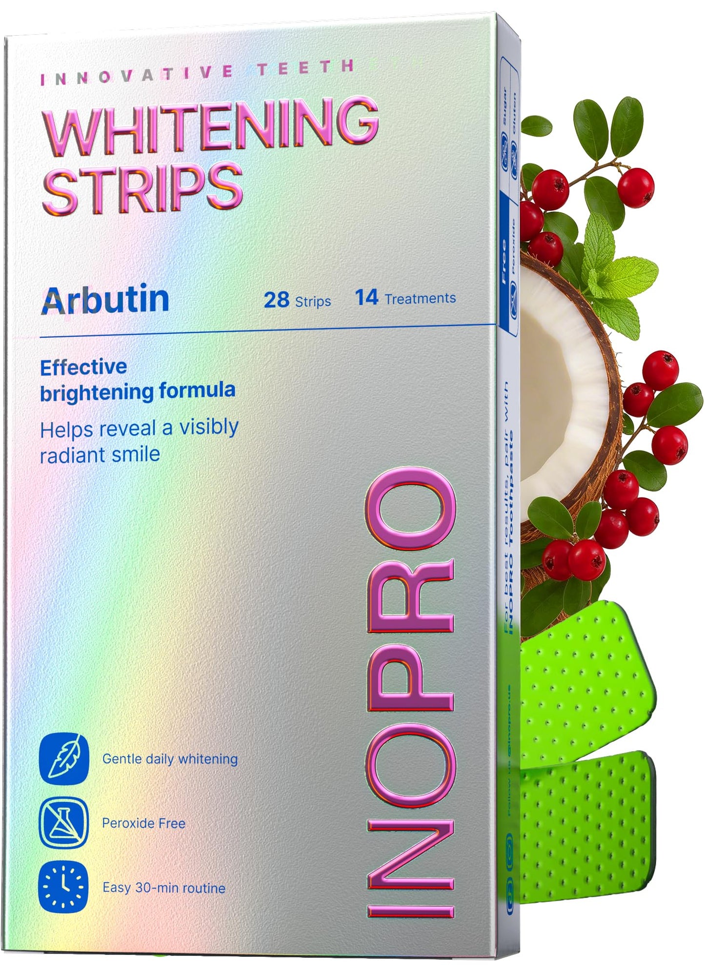 InoPro Teeth Whitening Strips 14 Treatments Kit - Enamel Safe Teeth Whitener, Peroxide-Free, Green White Strips