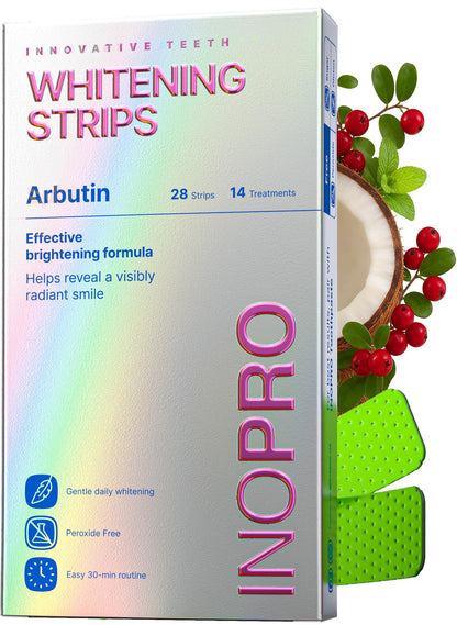 InoPro Teeth Whitening Strips 14 Treatments Kit - Enamel Safe Teeth Whitener, Peroxide-Free, Green White Strips