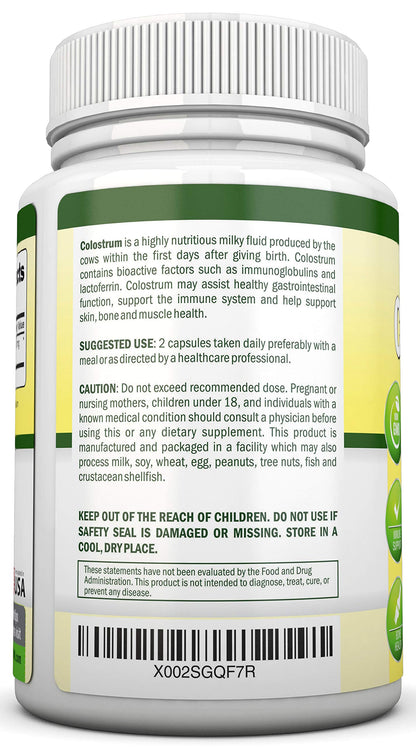 Colostrum - 1000mg - 120 Capsules - 30% IgG - Non-GMO US Dairy - First Milking Bovine Colostrum - Low Heat Processed - Great for GI Tract Health