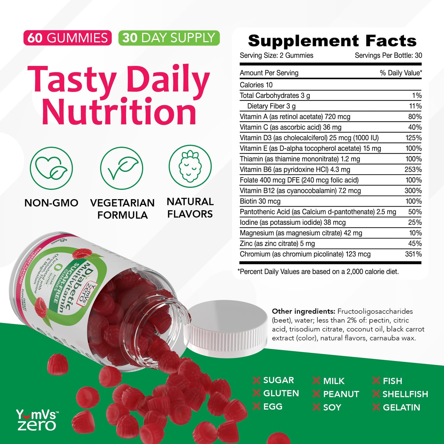 YUM-V'S Multivitamin for Women & Men – Sugar Free Multivitamin Gummies – Zero Sugar Gummy with Chromium, Thiamine & Magnesium – Keto-Friendly Daily Vitamin Gummy