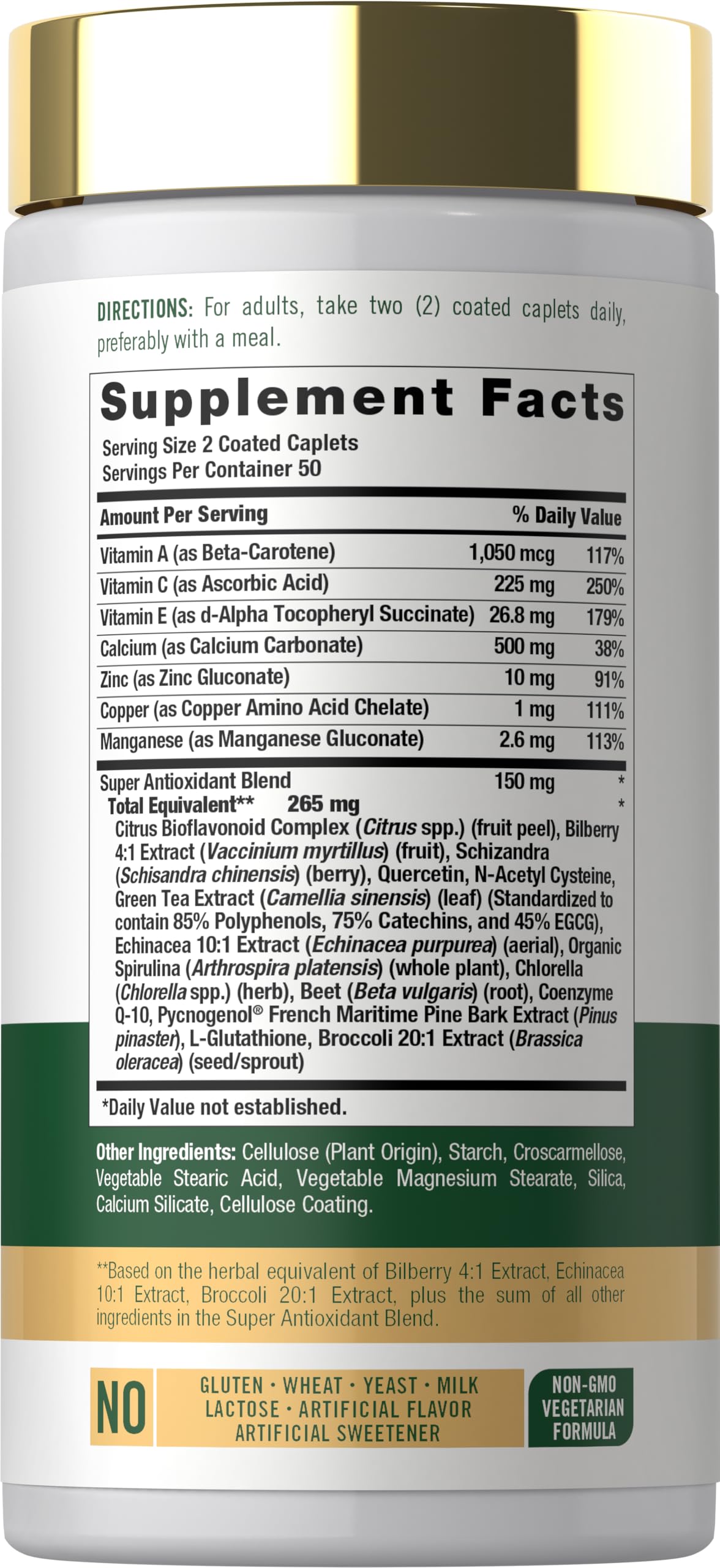 Carlyle Antioxidants Supplement | 100 Caplets | Nutritional Complex | Vitamin A, C, E | Non-GMO, Gluten Free Formula
