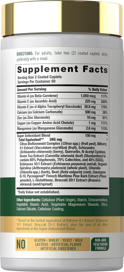 Carlyle Antioxidants Supplement | 100 Caplets | Nutritional Complex | Vitamin A, C, E | Non-GMO, Gluten Free Formula