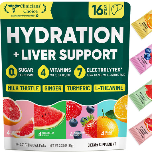 Venture Pal Hydration Packets + Liver Support- Liquid Daily IV Electrolyte Powder Packets with 7 Electrolytes & 5 Vitamins, Milk Thistle + L-Theanine | Sugar-Free
