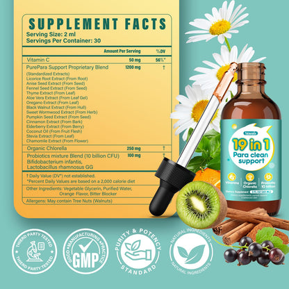 Tatavonix 19 in 1 Herbal Gut Cleanse Drops – Wormwood, Black Walnut, Chlorella 250mg, 10B Probiotics, Clove & Oregano