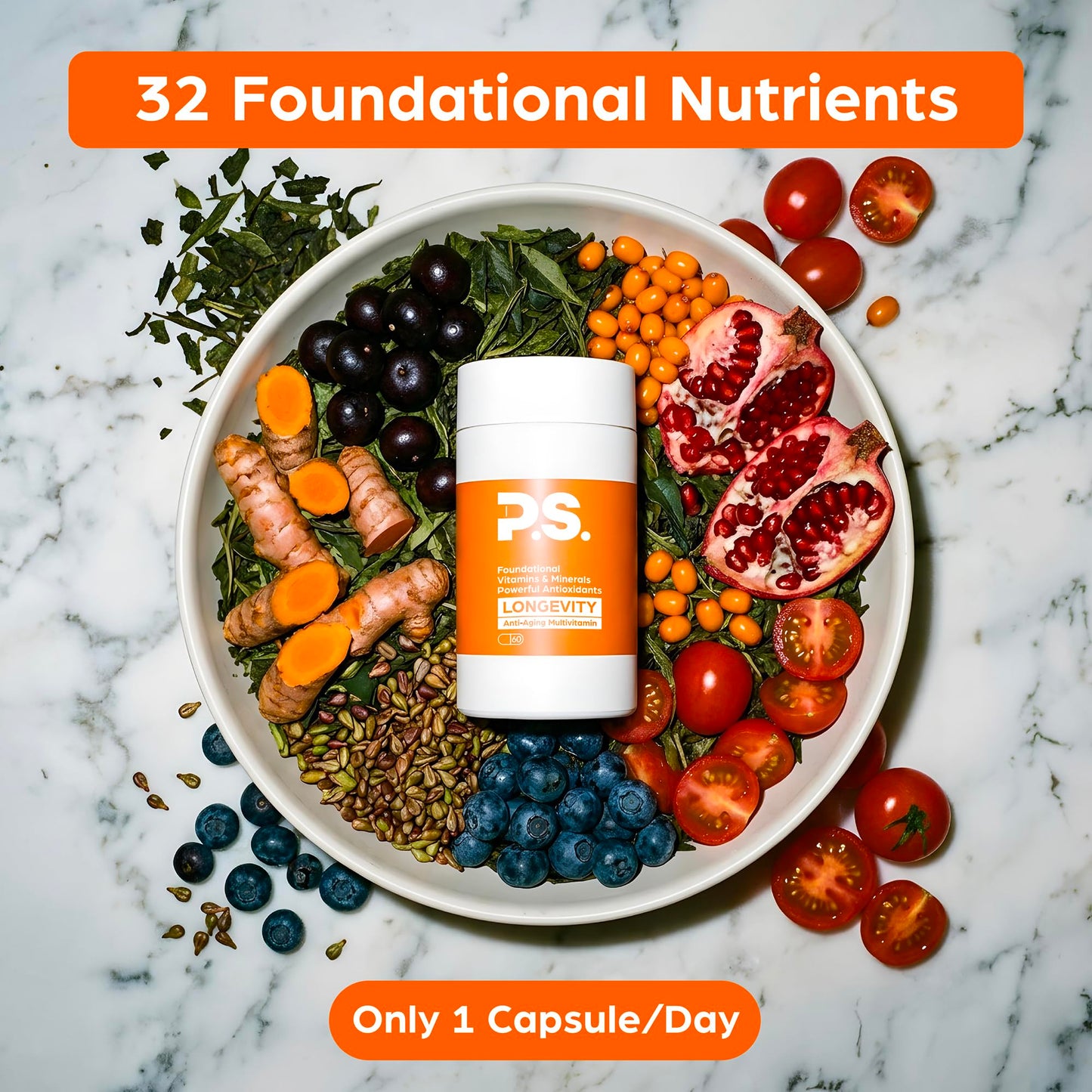 PS Longevity Supplements - Methylated Multivitamin for Men and Women with B Vitamins, Nicotinamide Riboside, CoQ10, Resveratrol, ALA - Antioxidant Defense