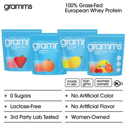 GRAMMS Clear Protein Powder 20G Protein for Women & Men | Lactose Free, Grass-Fed Whey Isolate, Gluten Free, Zero Sugar, Gut Friendly, Non-Bloating
