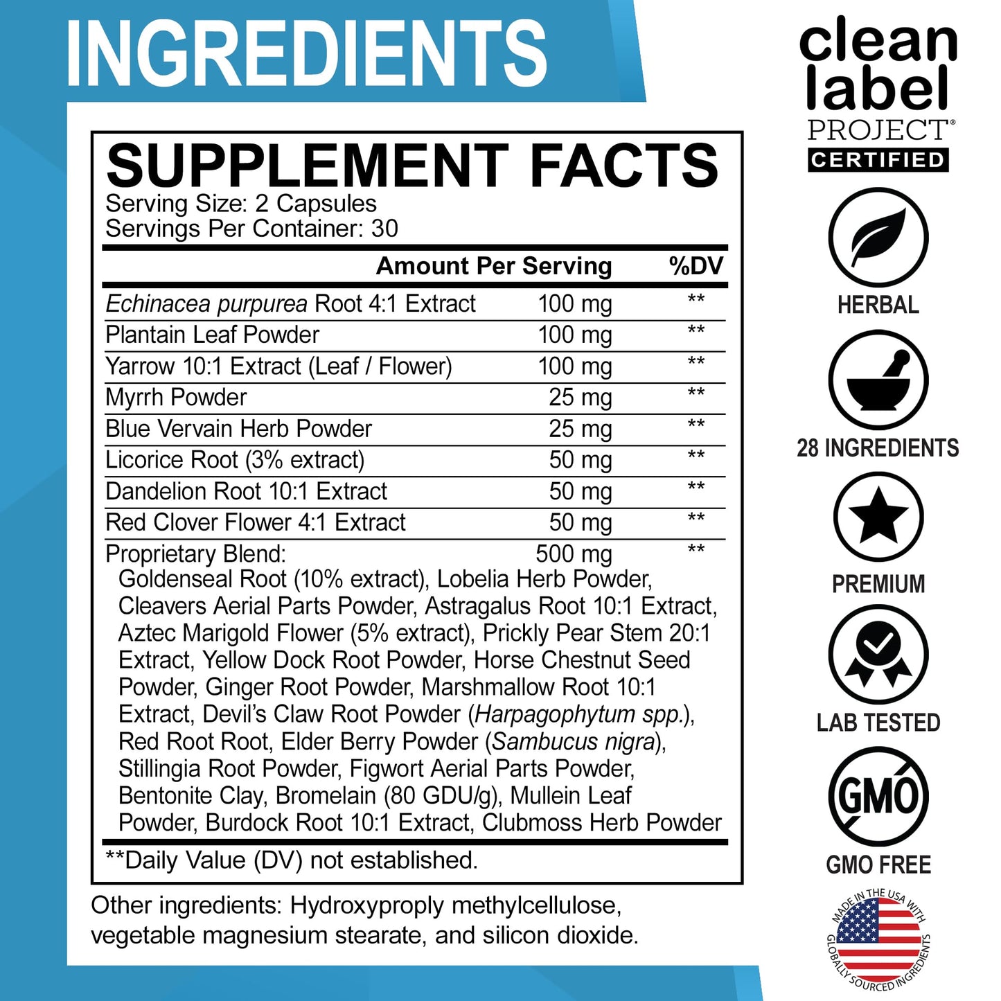 Lymphatic Drainage Supplements Pills - Lymphatic Support Total Herbal Cleanse Products Echinacea, Ginger, Dandelion, Red Root & Red Clover Supplement