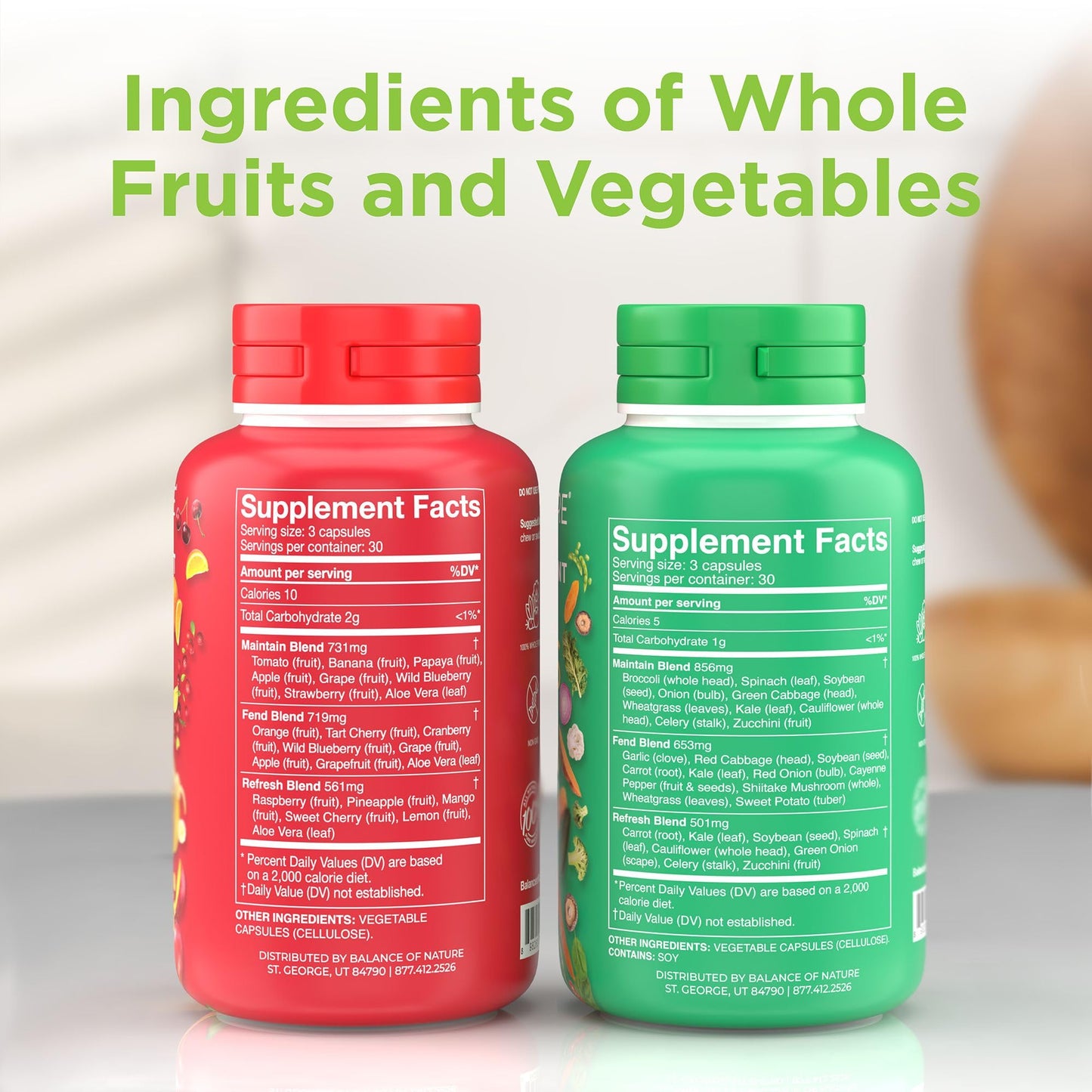 Balance of Nature Fruits & Veggies Supplements - Whole Fruit and Vegetable Ingredients for Women, Men, and Kids - 90 Fruits Capsules