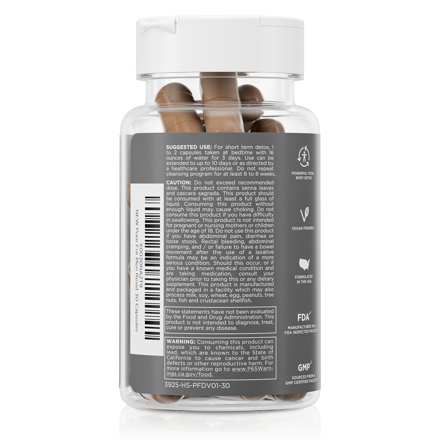 Pure for Men Detox Supplement, Reset | Promotes Digestive & Gut Health, Helps Remove Toxins & Supports Immune System, Colon Cleanse | 30 Capsules