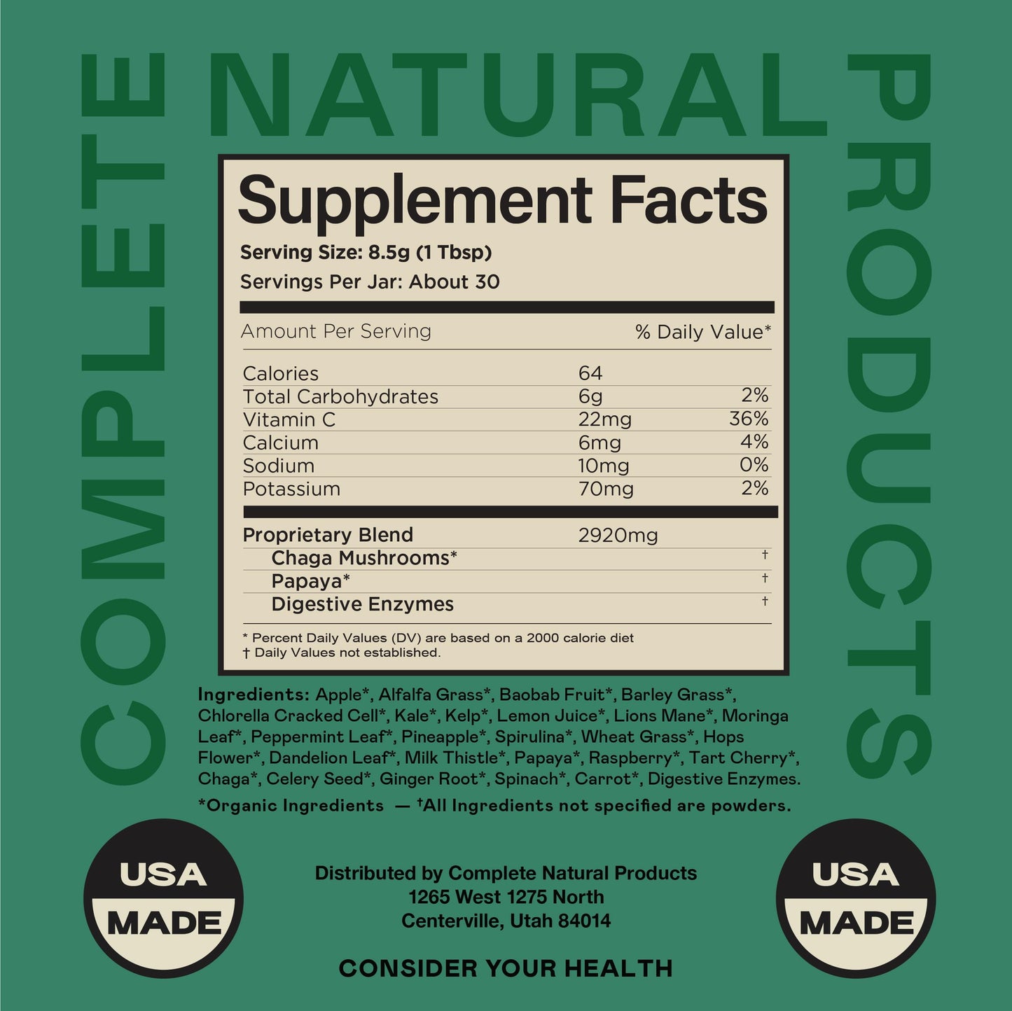 Gut Greens Superfood Powder Formula Supplement - Amazing Raw Digestive Enzyme Supplements Grass Mix, 9oz, 30 Servings