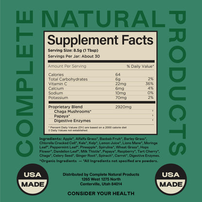 Gut Greens Superfood Powder Formula Supplement - Amazing Raw Digestive Enzyme Supplements Grass Mix, 9oz, 30 Servings