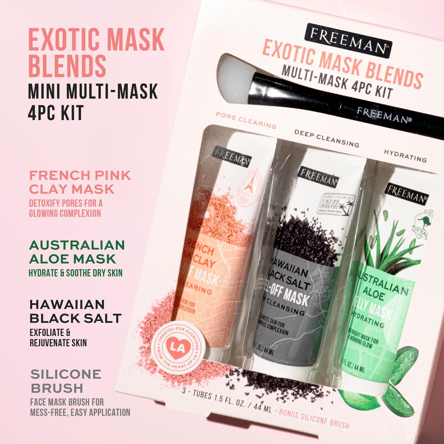 Freeman Exotic Blends Facial Mask 4 Piece Set, Peel-Off & Jelly Masks, Cleansing, Pore-Clearing & Hydrating Facial Masks, For All Skin Types,