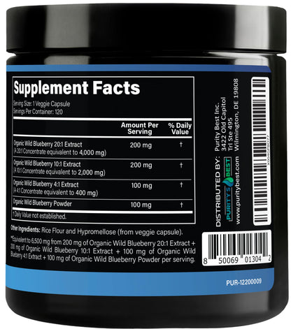 Purity’s Best Wild Blueberry Extract, Rich in Flavonoids & Anthocyanins, Antioxidant Support for Brain & Heart Health, 4-Month Supply