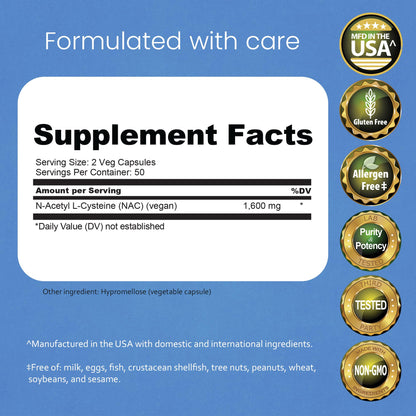 NaturaLife Labs N-Acetyl-L-Cysteine (NAC) 1600 mg – 100 Capsules, Non-GMO & Gluten-Free (2 Pack) (2)