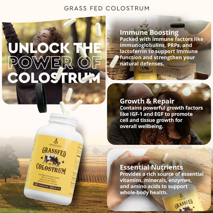 Ancestral Supplements Grass Fed Beef Colostrum Supplement, 3000 mg, Offers Immune Support and Promotes Gut Health, Athletic Performance, Healthy Iron Levels