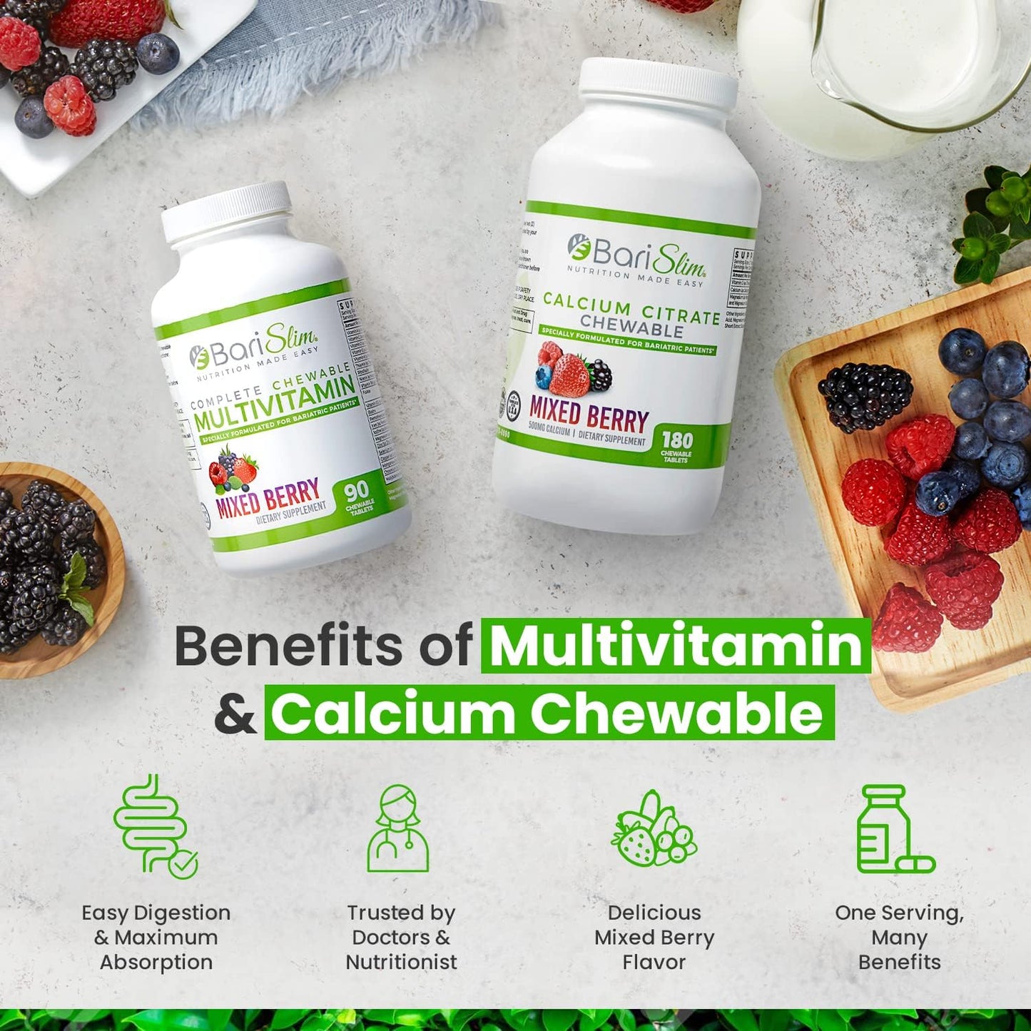 BariSlim Bariatric Calcium Citrate & Complete Chewable Bariatric Multivitamin - Bariatric Vitamin and Supplement for Post Bariatric Surgery Including Gastric Bypass and Gastric Sleeve BariSlim buy supplements Au