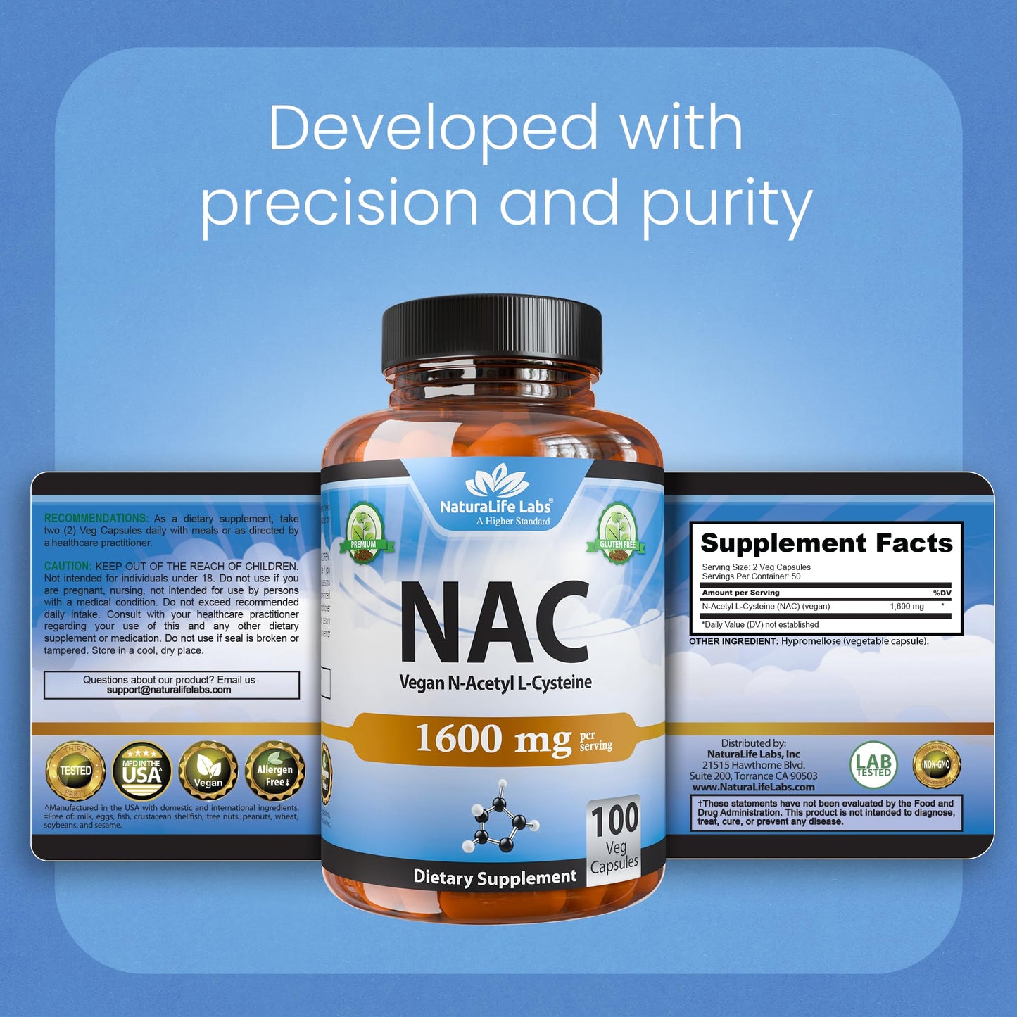 NaturaLife Labs N-Acetyl-L-Cysteine (NAC) 1600 mg – 100 Capsules, Non-GMO & Gluten-Free (2 Pack) (2)
