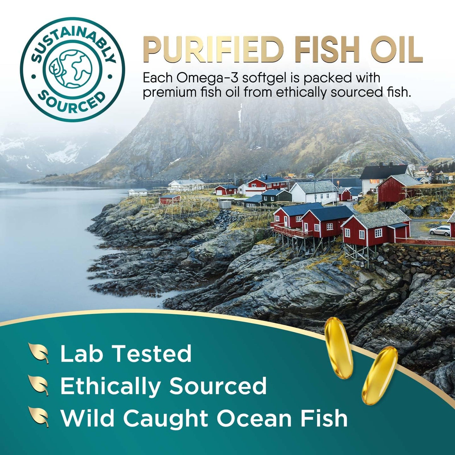 Omega 3 Fish Oil Supplements - 2400mg Fish Oil Per Serving - Triple Strength Omega-3 with Fatty Acids EPA & DHA - Natural Heart, Brain & Immune Support