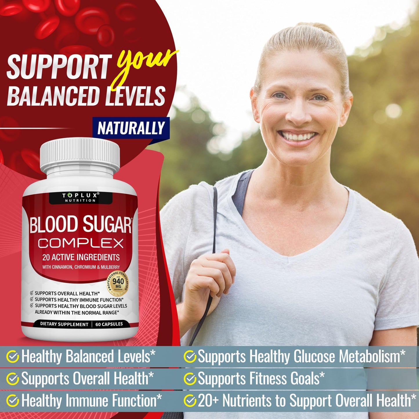 Blood Sugar Complex Supplement - Supports Healthy Blood Sugar Levels Already Within Normal Range All Natural with Cinnamon, Bitter Melon, Chromium, Mulberry, Al