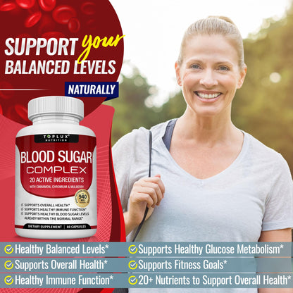 Blood Sugar Complex Supplement - Supports Healthy Blood Sugar Levels Already Within Normal Range All Natural with Cinnamon, Bitter Melon, Chromium, Mulberry, Al