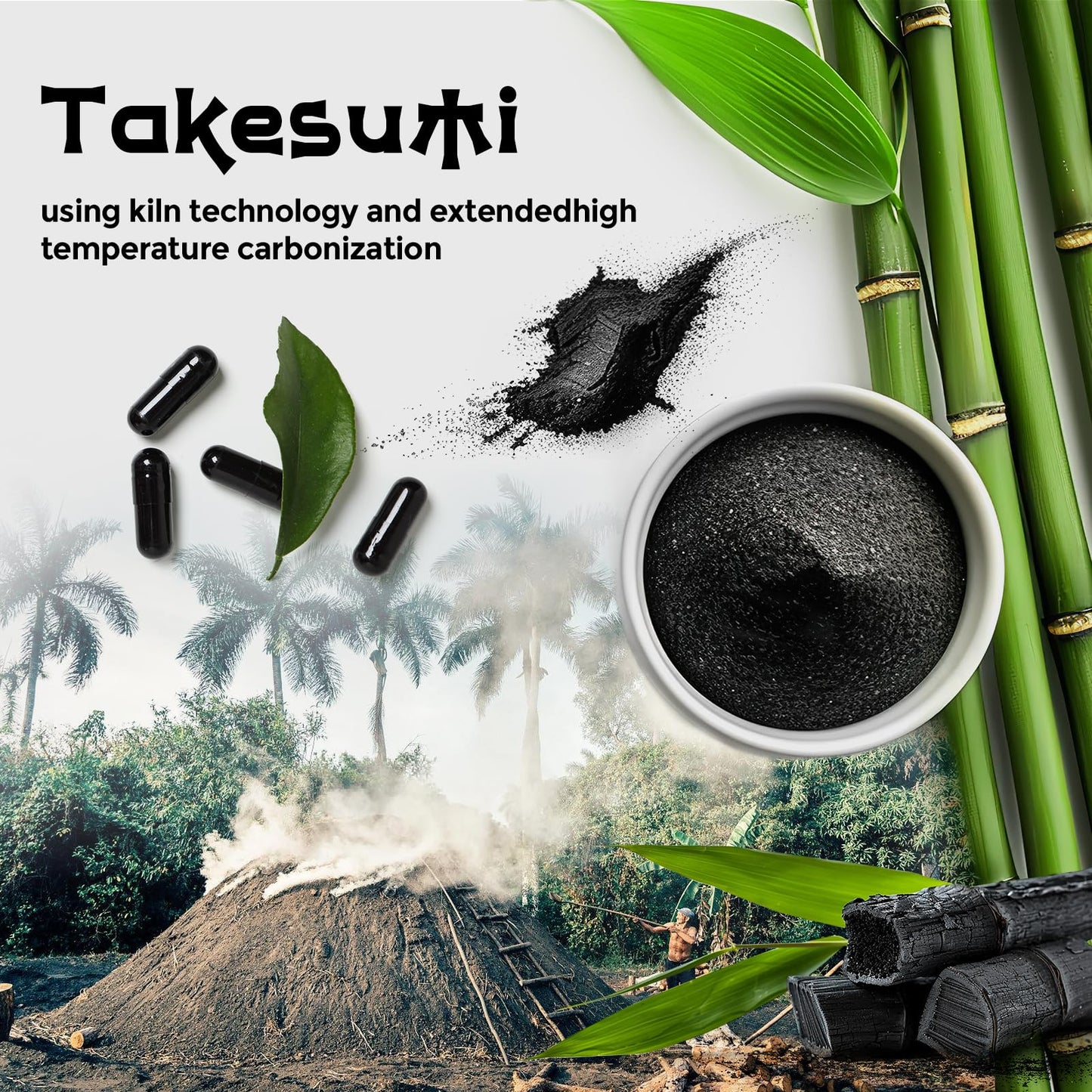 Orinthalixium Takesumi Activated Charcoal 2000mg – Activated Charcoal from Bamboo for Max Absorption, Detox & Gut, 120 Vegan Capsules