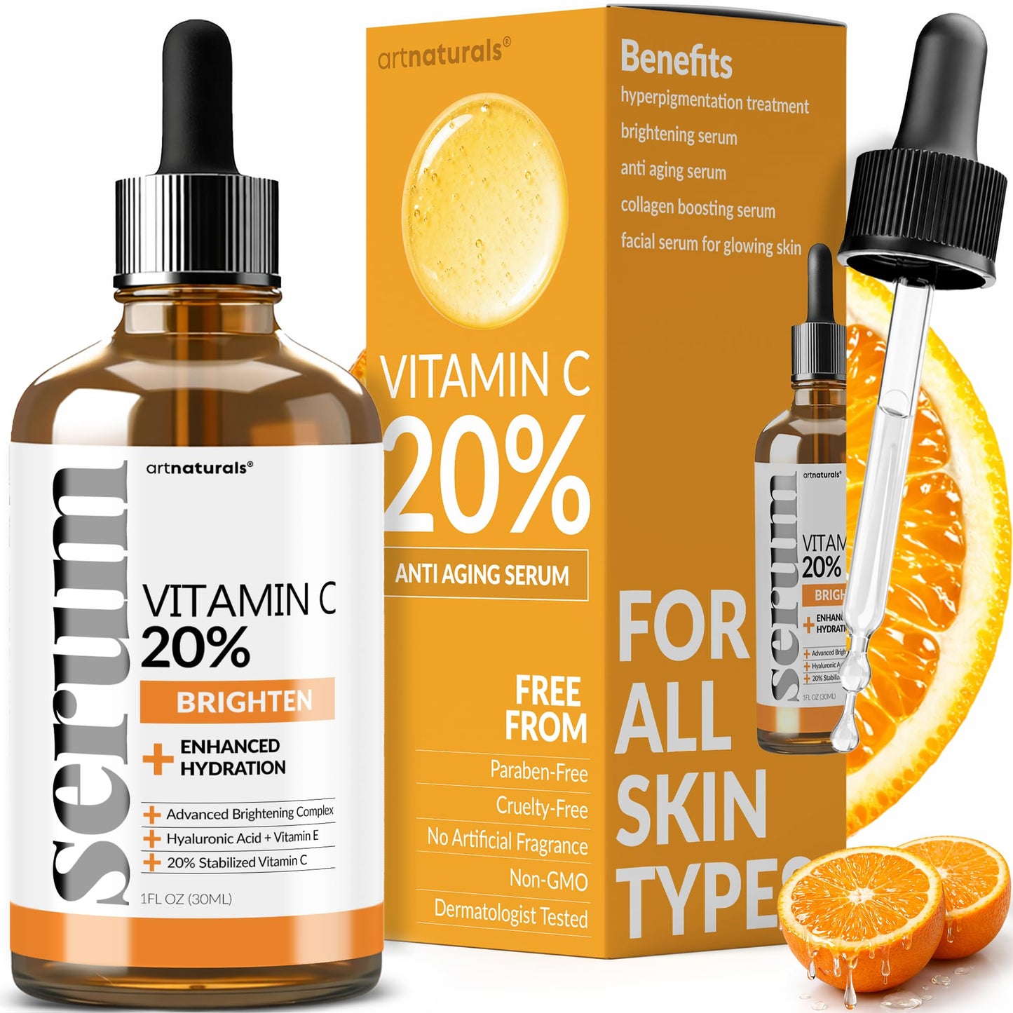 artnaturals Anti-Aging Vitamin C Serum - (1 Fl Oz / 30ml) - with Hyaluronic Acid and Vit E - Wrinkle Repairs Dark Circles, Fades Age Spots and Sun Damage