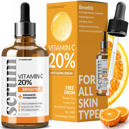artnaturals Anti-Aging Vitamin C Serum - (1 Fl Oz / 30ml) - with Hyaluronic Acid and Vit E - Wrinkle Repairs Dark Circles, Fades Age Spots and Sun Damage