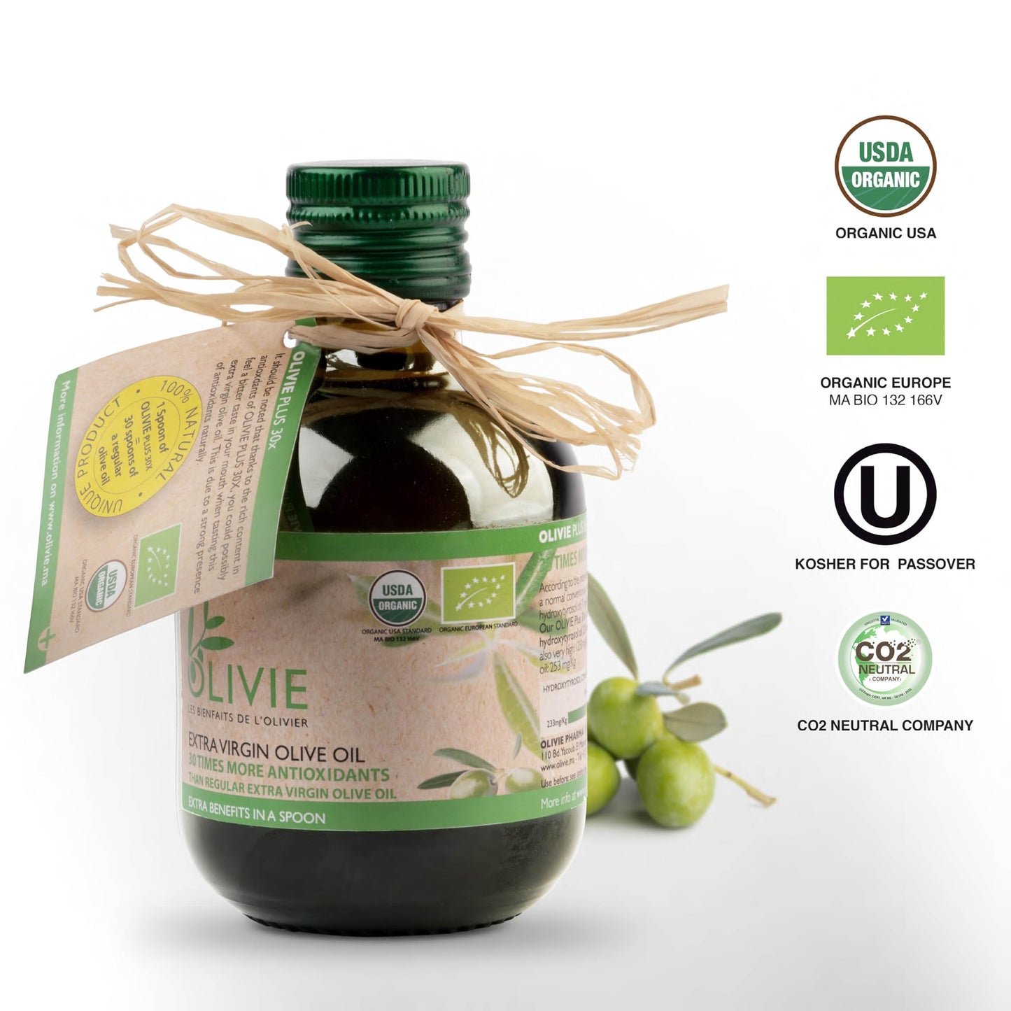 Organic High Polyphenol Extra Virgin Olive Oil, 30x More Hydroxytyrosol, Polyphenols 1250 mg/kg & Antioxidants, Research-Backed, OLIVIE PLUS 30X, Pure Cold Pressed EVOO