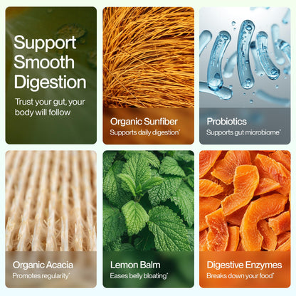 Feel Goods Digestion+, Gut Health, Organic Fiber & Probiotic Drink Mix, Digestive Enzymes for Bloating Relief, Gut Cleanse