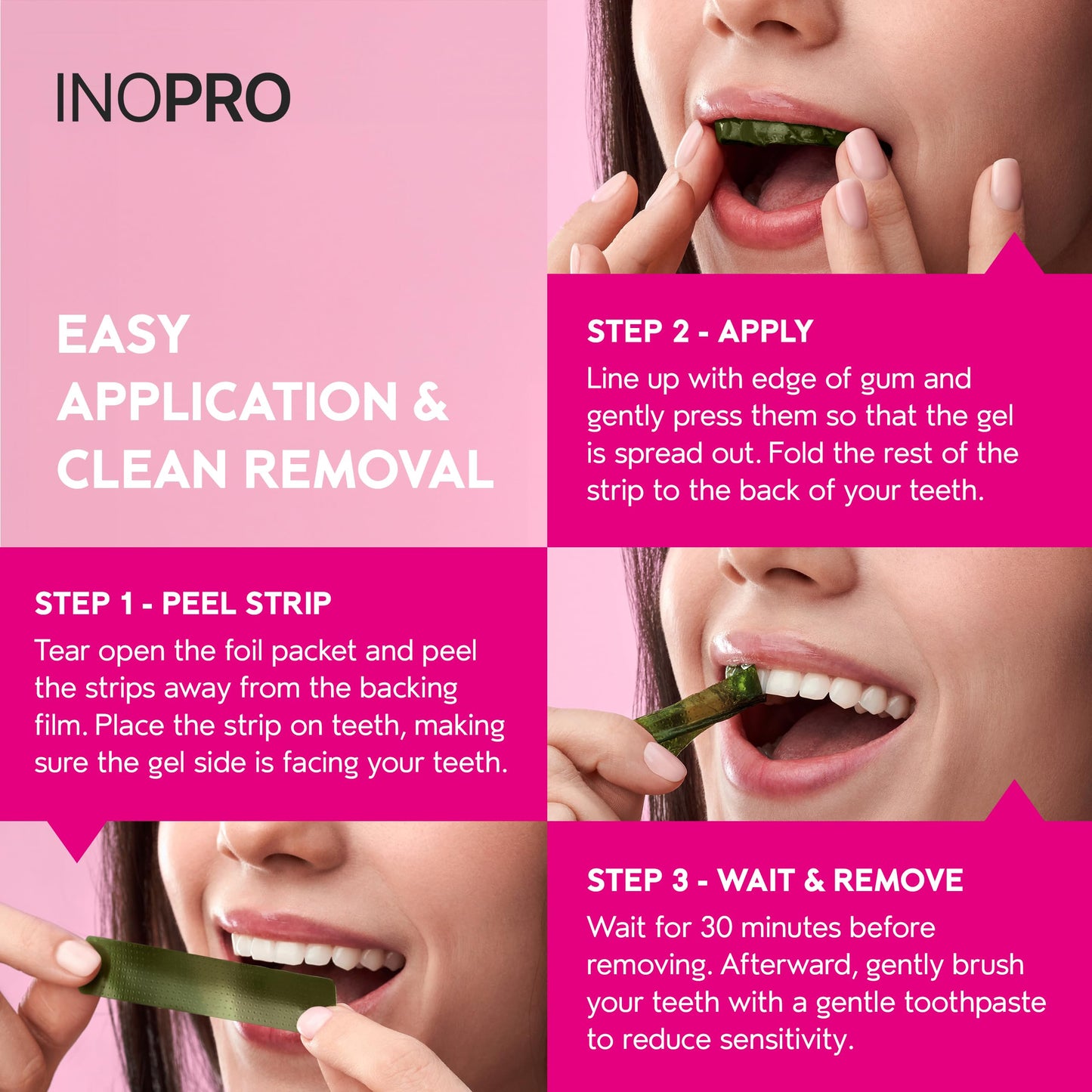InoPro Teeth Whitening Strips 14 Treatments Kit - Enamel Safe Teeth Whitener, Peroxide-Free, Green White Strips