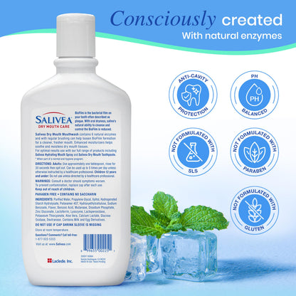 SALIVEA Dry Mouth Mouthwash - Soothing Mint Mouthwash with Natural Salivary Enzymes - Breath Freshener & Dry Mouth Care