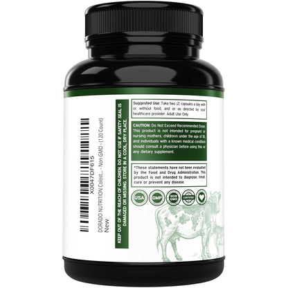 Colostrum Supplement (120 Count) 1000mg Per Serving (Bovine Colostrum Capsules from First Milking Only, Std. to Contain 20% IgG Immunoglobulins) - Grass Fed, No Fillers,