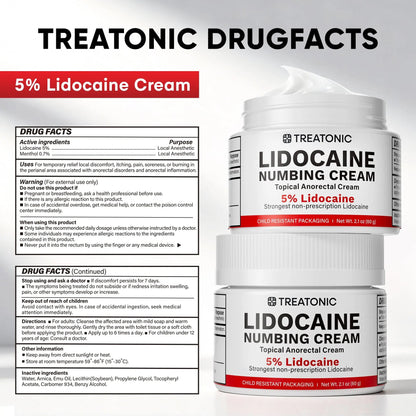 5% Lidocaine Topical Numbing Cream: Maximum Strength Topical Anesthetic Numb Cream for Pain Relief, Itching, Burning, Soreness, Hemorrhoid - Fast Acting & Long Lasting Numbing Formulation - 2.1 oz TreatonicBuy Supplements Australia