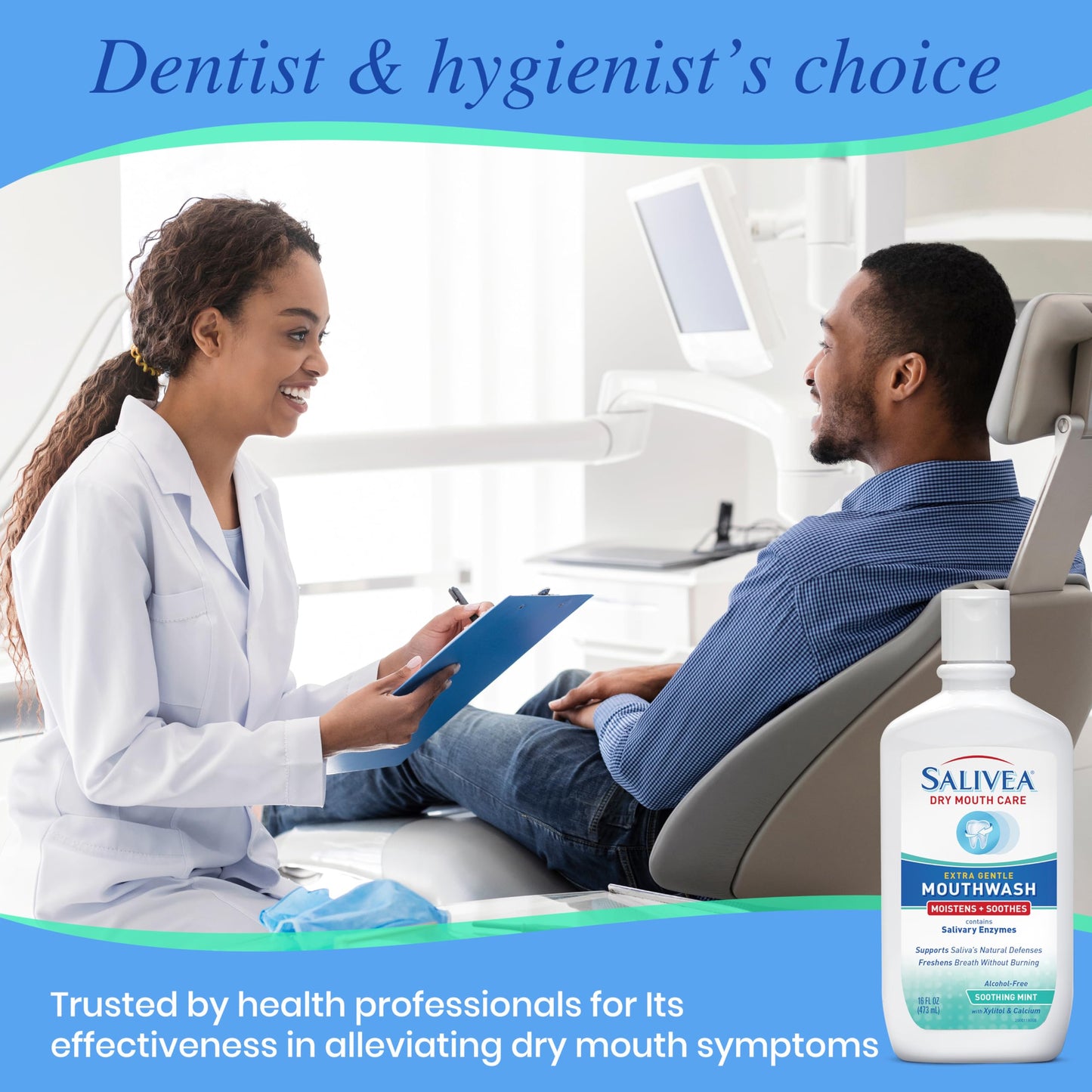 SALIVEA Dry Mouth Mouthwash - Soothing Mint Mouthwash with Natural Salivary Enzymes - Breath Freshener & Dry Mouth Care