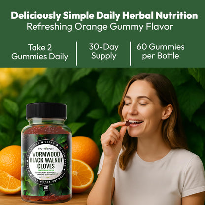 NutraPep Wormwood Black Walnut & Cloves Gummies - Gut Health Immune Support & Natural Detox Cleanse Traditional Herbal Supplement - Vegan Gluten-Free