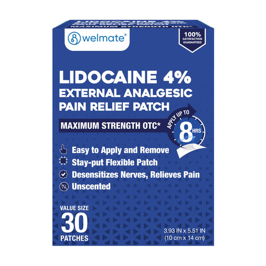 WELMATE - 4% Lidocaine Numbing Patch - Maximum Strength - Temporary Relief of Pain, Back, Neck, Shoulders, Knees, Elbows, Minor Skin Irritations - Topical Analgesic Unscented - 30 ct WELMATEBuy Supplements Australia