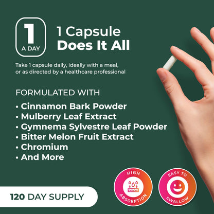 PurePremium Normal Blood Sugar Support Supplement - 20 Active Ingredients Complex to Support Blood Sugar Levels Already in The Normal Range - with Cinnamon
